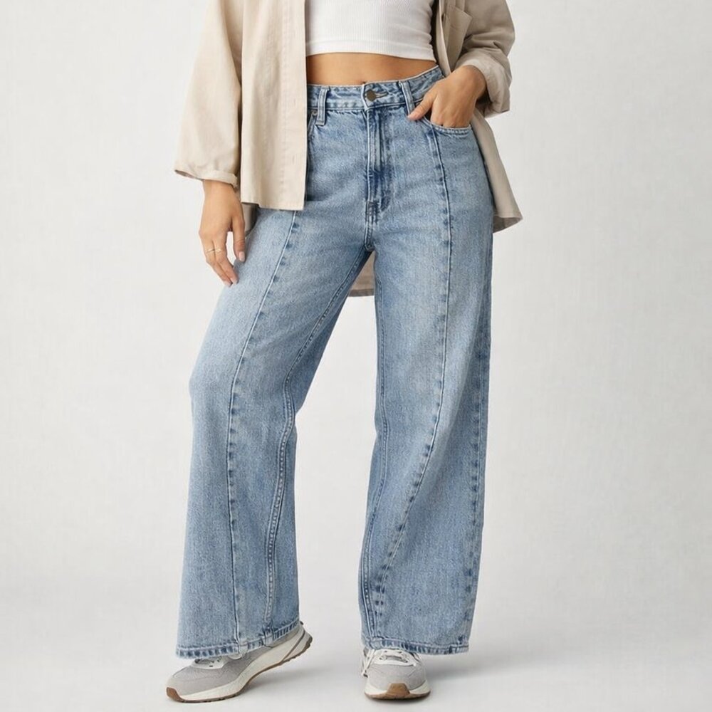 Arizona Jean Co High Rise Seam Front Wide Leg Jeans Size 13
